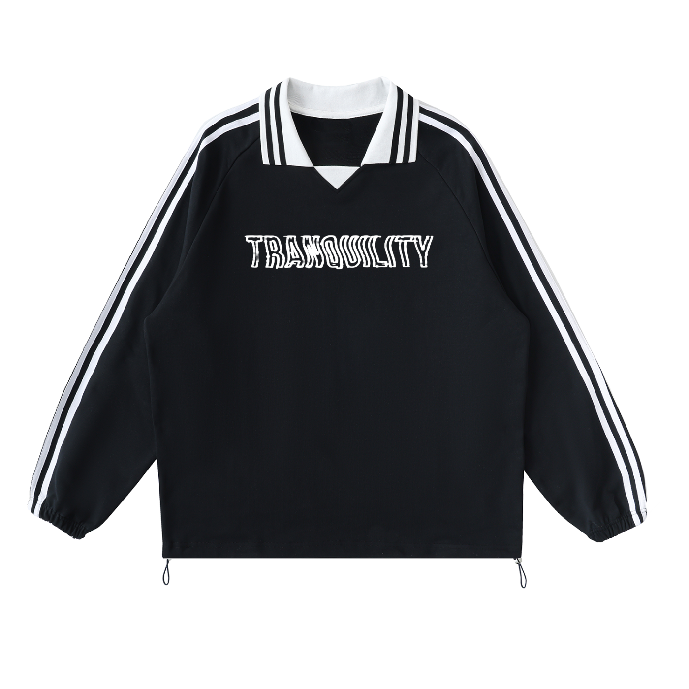 TRANQUILITY Striped Lapel Collar Sweatshirt