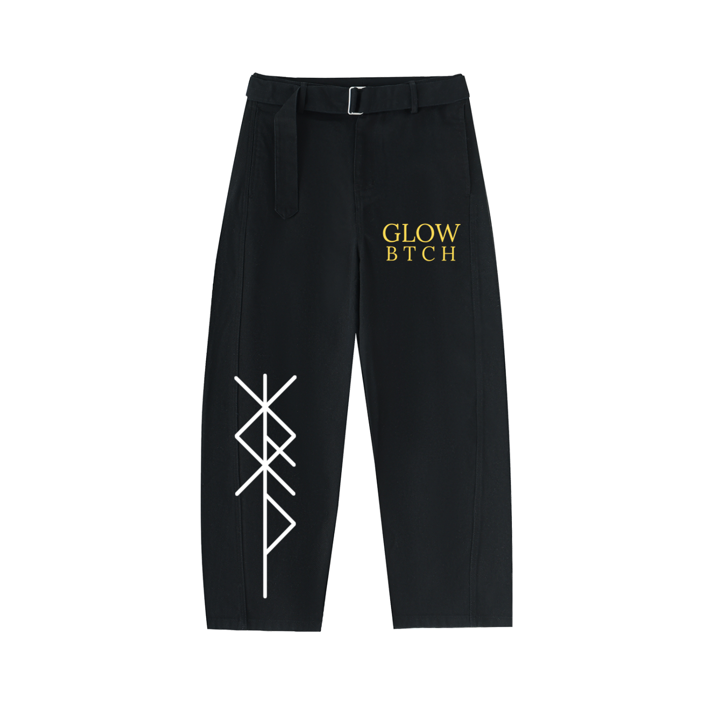GLOW BTCH Twisted-Seam Belted Curved-Blade Pants